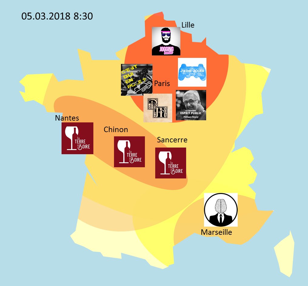 Un val de la Loire bien bien arrosé avec <a href="/LaTerreABoire/">La Terre à Boire</a> 🌦️ , <a href="/Christophe_Rodo/">Christophe Rodo</a> (#LaTêteDansLeCerveau) brille sur Marseille🌞, des éclaircies sur Paris avec <a href="/LePhilippeMeyer/">Philippe Meyer</a> (#NouvelEspritPublic) , <a href="/cqep_pod/">C'est qui en pole?</a> , <a href="/jaimejouercast/">J'aime Jouer podcast</a>  , <a href="/PMedievistes/">Passion Médiévistes</a> et <a href="/JoggingBonito/">Jogging Bonito</a> ⛅️