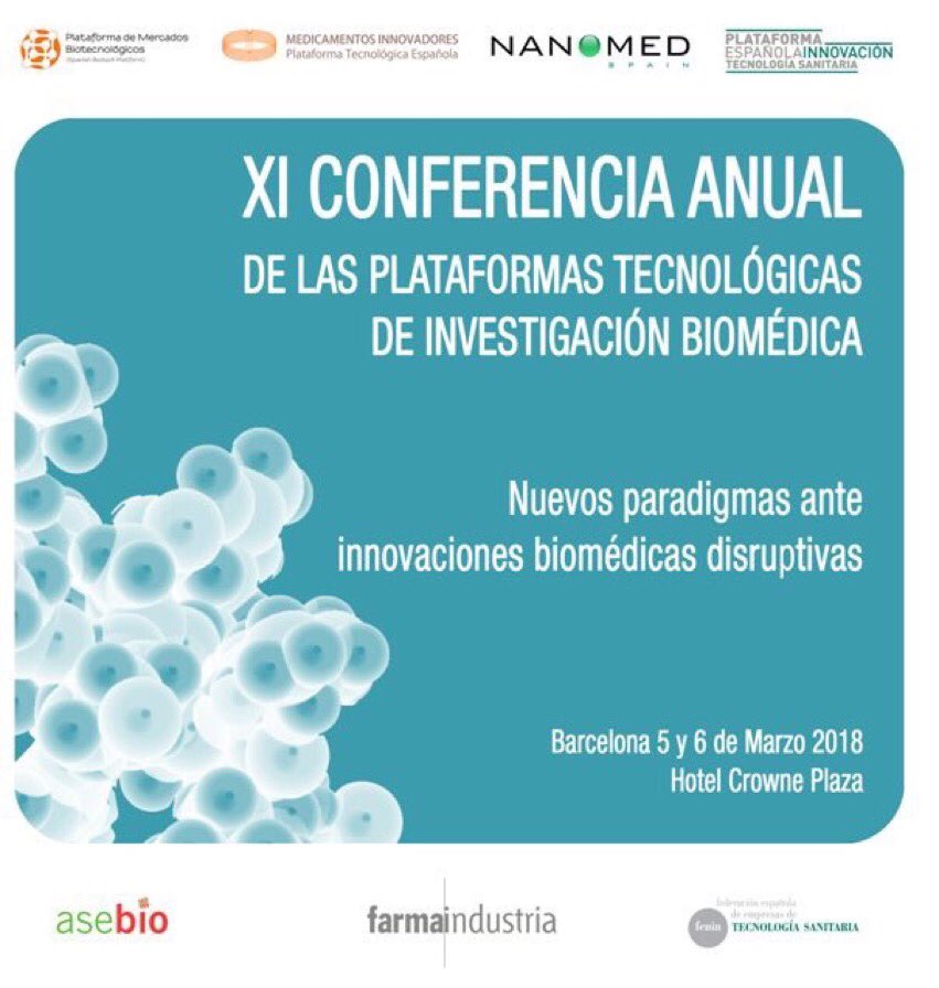 LluisMontoliu's tweet image. Hoy estaré en Barcelona en una mesa de Nuevas Terapias Génicas de la XI Conf. Anual de Plataformas Biomédicas de Investigación Biomédica organizada por @asebio @Farmaindustria @fenin_es hablando de edición genética con #CRISPR junto a @JuanBueren Sol Ruiz y Juan Enrique del Llano