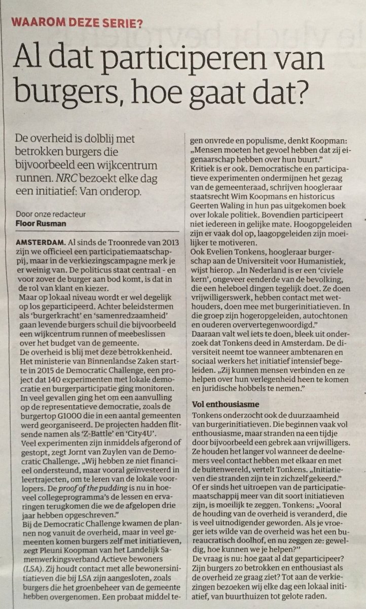 In <a href="/nrc/">NRC</a> de nieuwe serie #vanonderop: met aandacht voor #burgerinitiatieven en ons vak! #wijkambtenaren #lokaledemocratie