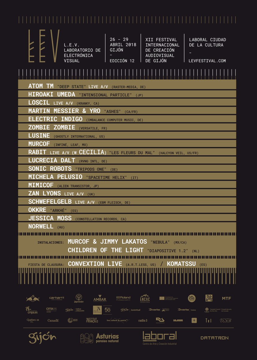 levfestival's tweet photo. Nuevos Nombres para el L.E.V. https://t.co/PGFEsrF9RP
@Atom_TM_news / @electric_indigo / @SonicRobots / Murcof / @LucreciaDalt / @Schwefelgelb / Mimicof (@midori_hirano) / Okkre / Norwell / Children of The Light (@NEWLIGHTSOURCES) / Jessica Moss / @ConvextionERP / Komatssu https://t.co/EDASdStjgi