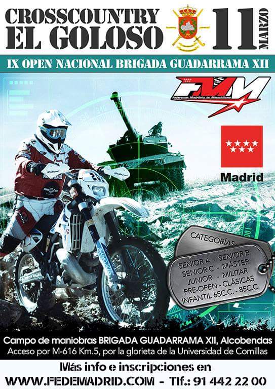 FEDEMADRIDMOTO's tweet photo. El domingo 11 de marzo segunda prueba del madrileño de Crosscountry el El Goloso #BRIXII de @EjercitoTierra y @Defensagob 
Unidad del @FUTER_ET #fedemadrid https://t.co/782zFkwt37