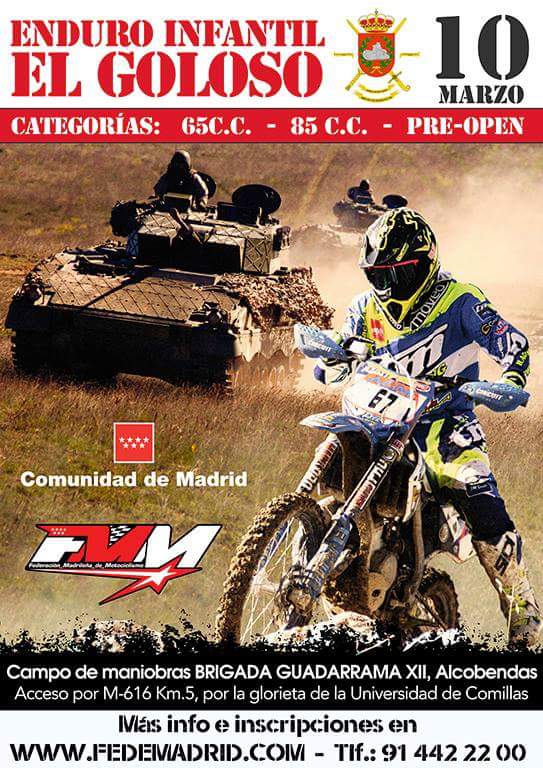 FEDEMADRIDMOTO's tweet photo. El sábado 10 de marzo comienza el madrileño de enduro infantil en El Goloso #BRIXII de @EjercitoTierra y @Defensagob 
Unidad del @FUTER_ET #fedemadrid https://t.co/WpQ4OIipu3