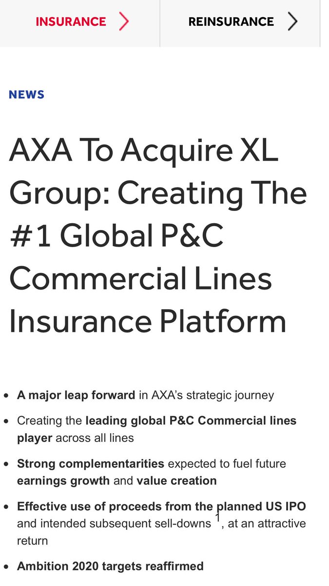 Huge insurance news this am: <a href="/AXA/">AXA</a> to aquire <a href="/XLCatlin/">XLCatlin</a> - Creating The #1 Global P&amp;C Commercial Lines Insurance Platform #insurance #innovation #insurtech xlcatlin.com/insurance/news…