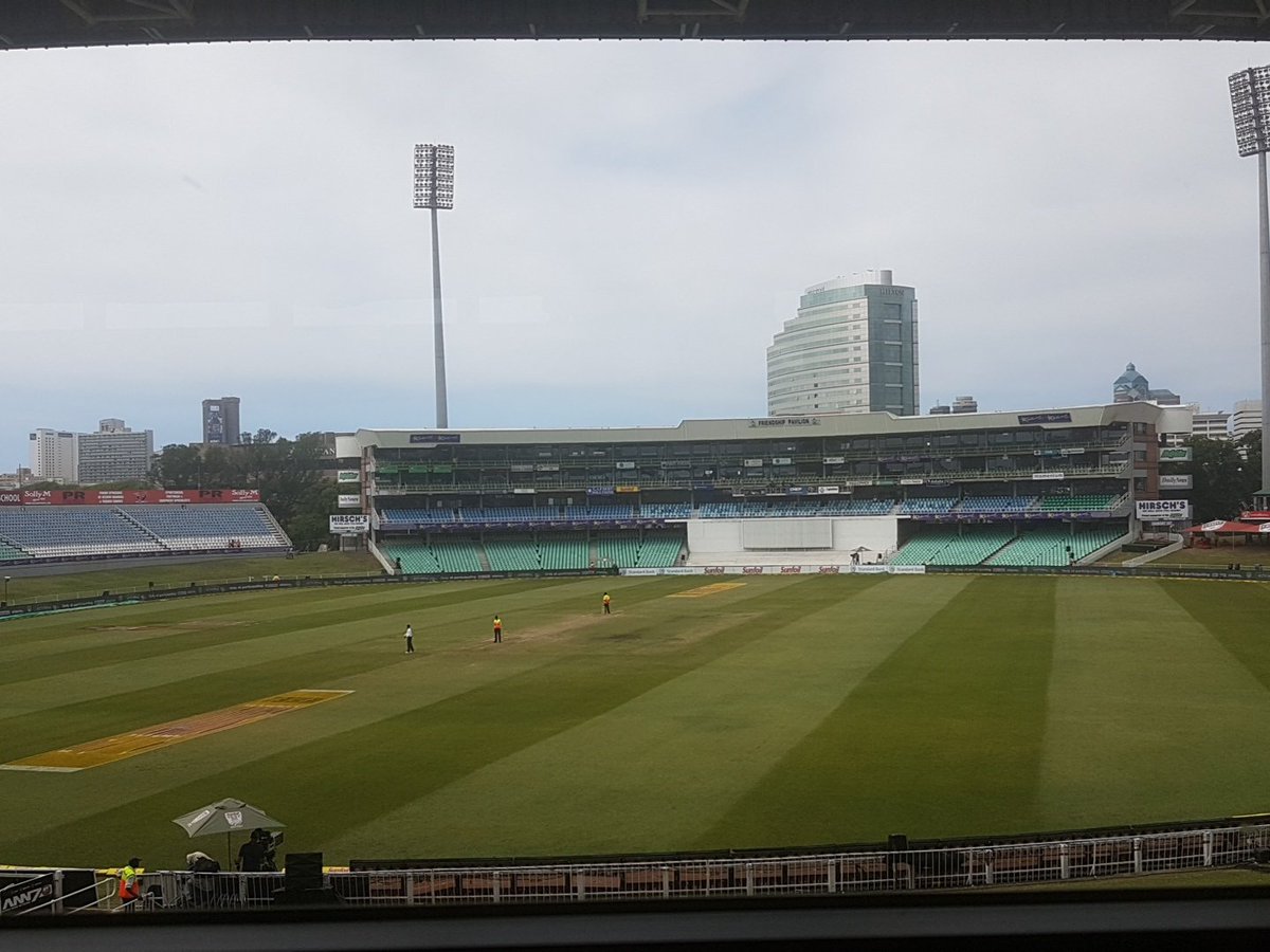 SACricketmag's tweet photo. Unfortunately for the #Proteas the rain has stayed away from Kingsmead.
Australia need one wicket this morning to win thr first Test. 
#SAvAUS https://t.co/MTxYvWjbyC