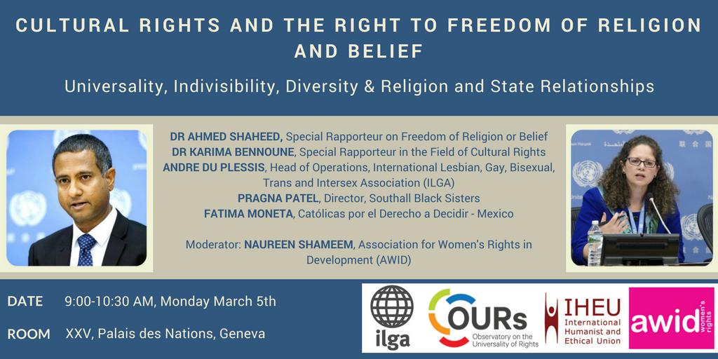 Happening now! Room XXV, @UNSRCulture and @ahmedshaheed and @ILGAWORLD and @CDDMexico and #pragnapatel will be speaking. Come!
#HRC37