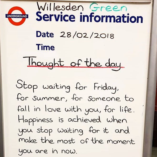BestTubeTo's tweet photo. Happy Monday friends! Today starts a new week , so let’s get positive travelling by tube....
And please STOP waiting, the only thing you have to wait for, is the tube...

#london #londontubequotes #londontube #besttubeto #tubeplanner #londonunderground https://t.co/K8hwba1vN5
