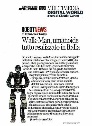 IITalk's tweet image. Tra le #RobotNews di @repubblica c&apos;è il nostro nuovo @WalkmanRobot