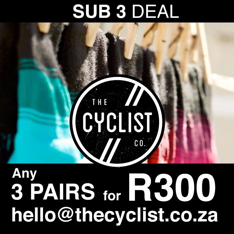 thecyclistco's tweet photo. Check out our Cycle Tour sub 3 deal. Any 3 pairs for R300. https://t.co/HeGVjZFxZq