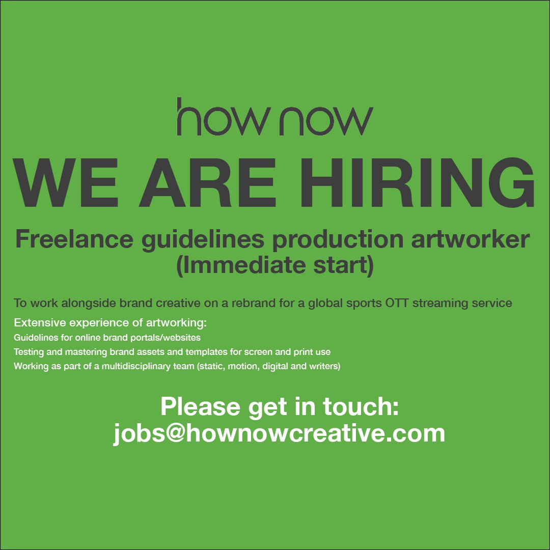 hownowcreative's tweet photo. We're hiring... again! Get in touch if this sounds like it's up your alley! https://t.co/6a0sxEXNz1