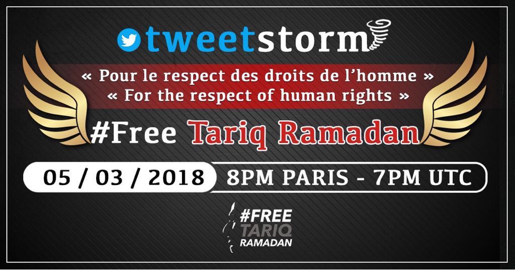 PLEASE SHARE WIDELY 

Join us tonight at 8pm Paris time// 7pm UTC
@TariqRamadan @freetariqram @badubaii @ChadiArdelesse @IdrissSihamedi 
#FreeTariqRamadan