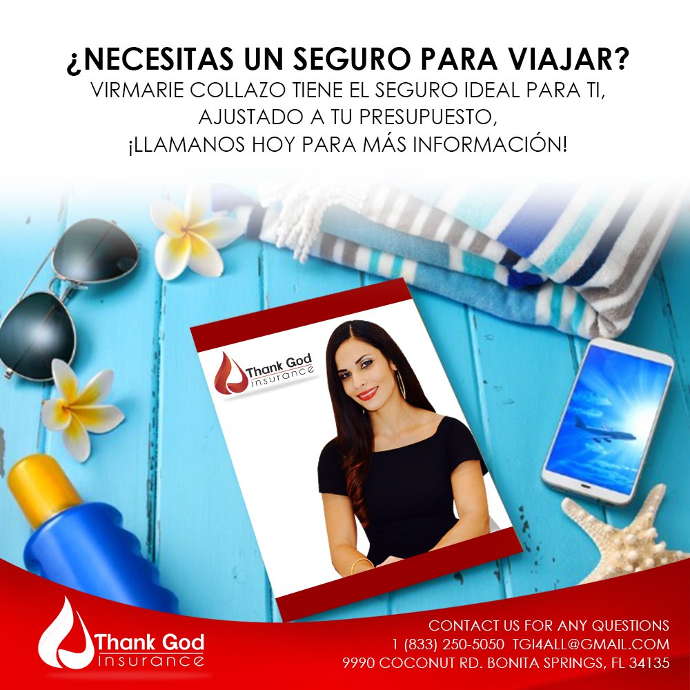 ThankGodIns's tweet photo. Buscamos brindarte asistencia para que tengas un viaje sin disturbios! Llama ya a #ThankGodInsurance 📱 1 (833) 250-5050 #VirmarieCollazo #Floridainsurance #InsuranceAgent #Agentedeseguro #puertorico #southwestfl #pr #latinos #latinosfl https://t.co/VI0qaCXytR