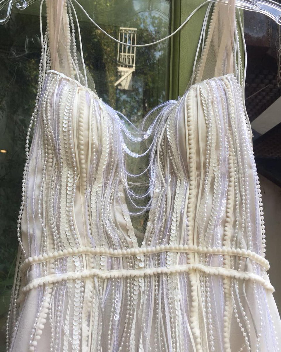 VesselinaP's tweet photo. This dress! Special white #MatricDance dress created entirely from strings of beads, pearls &amp; satin ribbons. All hand stitched and made with so much love. #madewithlove #oneofakind ❤️ https://t.co/471I3ASrEw