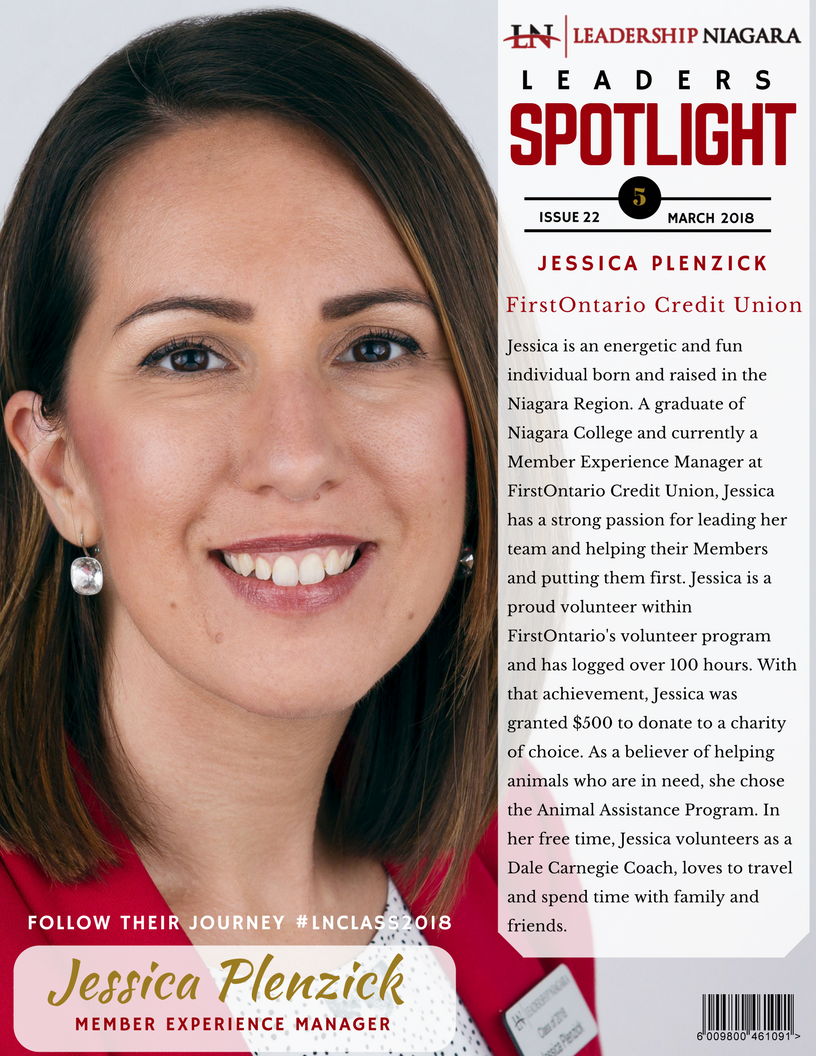 Lead_Niagara's tweet photo. Another Monday and another opportunity for you to get to know another leader from our #LNClass2018. Meet Jessica Plenzick, Member Experience Manager at @FirstOntarioCU. Follow Jessica and our other leaders' journeys with #LNClass2018 https://t.co/hSmzyIX9qs
