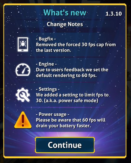 🔥 #Idle #Space - #Hotfix 1.3.10 🔥

🐛 Removed 30 fps cap from v1.3.9
⚙️ Added power save mode
⚡ Be aware that 60 fps will drain your battery quicker!

► DOWNLOAD: bit.ly/Idlespace
► FACEBOOK: fb.me/IdleSpaceGame
► DISCORD: discord.gg/kBQrJw3

#Android #iOS