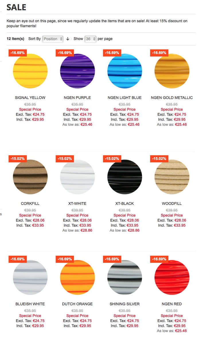 ColorFabb's tweet photo. This week on #sale: 12 #3dprinting filaments: PLA/PHA, #nGen, #colorFabb_XT, #woodFill & #corkFill! Also, since we are at the @_RapidPro this week, get a 10% #discount on all our filaments by using coupon code RAPIDPRO2018
https://t.co/KQb41dtQN0
https://t.co/oht1PAsIcI https://t.co/6Ddpav3eYE
