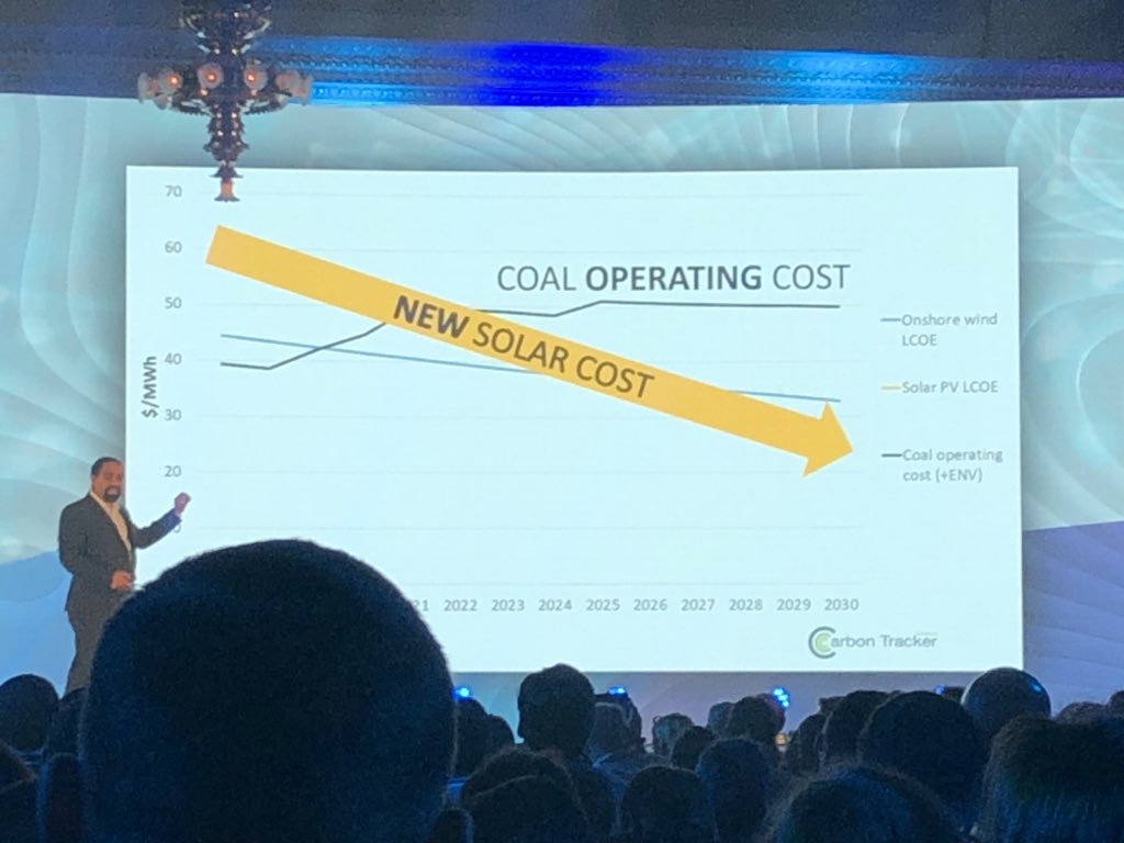 a_ghati's tweet photo. Do 2020 budowa farm solarnych będzie bardziej opłacalna niż istniejące elektrownie węglowe @ramez #singularityUCzechSummit https://t.co/wAz3kYgJT6