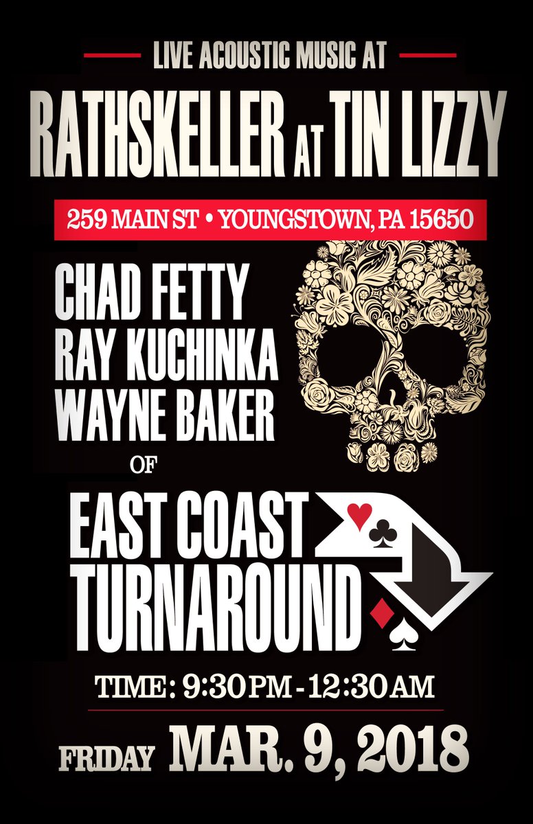 ectband's tweet photo. This week: Fri Mar 9 catch @ChadFetty, @raykuchinka and #WayneBaker at Rathskeller at Tin Lizzy in Youngstown. Sat Mar 10 the full band returns to Franko's in Jeannette. See you out there! https://t.co/KlGvlwztgw