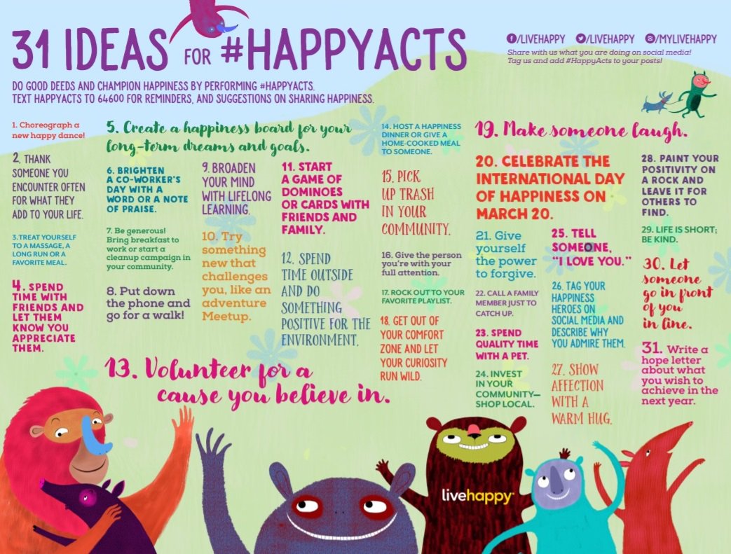 KHDA's tweet photo. It's the International Month of #Happiness and the team at @livehappy have some fantastic ideas for #HappyActs! What are your schools doing? #IPENDubai https://t.co/4iy8tKjtEU