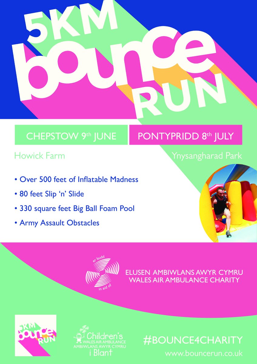 Are you stuck for some #MondayMotivation? Why not sign yourself up for the 5K Bounce Run? 

With over 500ft of Inflatable Madness, it's a great way to raise money for us and have fun.

For more information email: liesel.townley@walesairambulance.com 

#Bounce4Charity