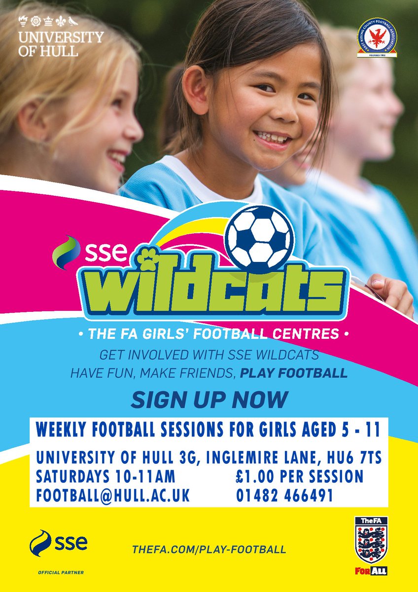FootballHull's tweet photo. We are happy to announce that we are relaunching our SSE Wildcats Girls' Football Centre at @UniOfHull on 17th March!

Perfect for girls aged 5-11 who are looking to start their football journey!

#SSEWildcats #Hull https://t.co/5XZK4sYCA0