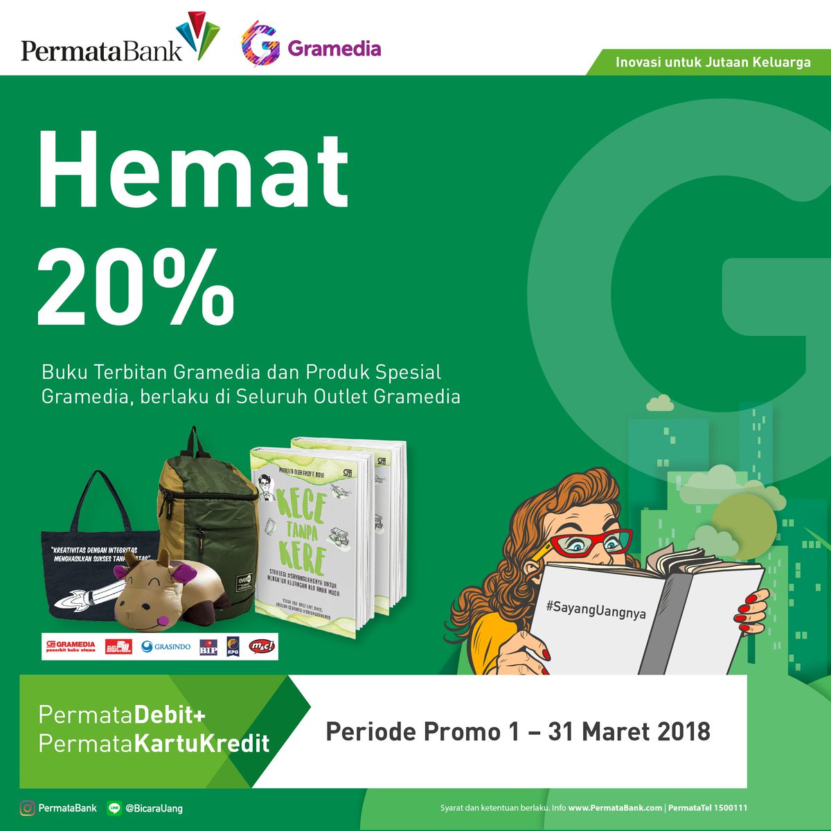 gramedia's tweet photo. Hemat hingga 20% dengan menggunakan Permata Debit dan Permata Kartu Kredit. Yuk ke Gramedia terdekat! https://t.co/DXAm3KdBO4