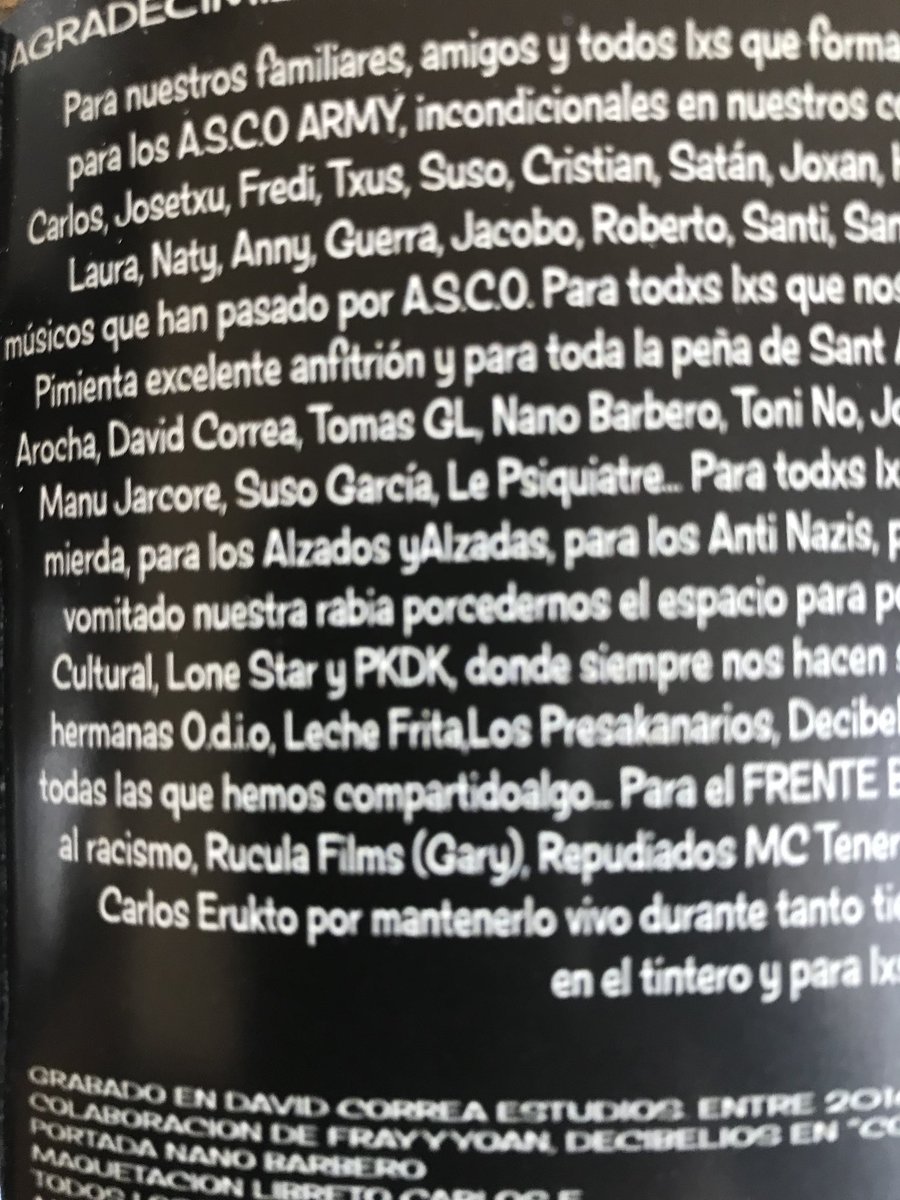 TGL_LFnTK's tweet photo. Encantados de aparecer en los agradecimientos del nuevo disco de A.S.C.O. @ascostreetpunk @CarlosHdezRuiz #punk #oi #Canarias https://t.co/s4F471jHfI