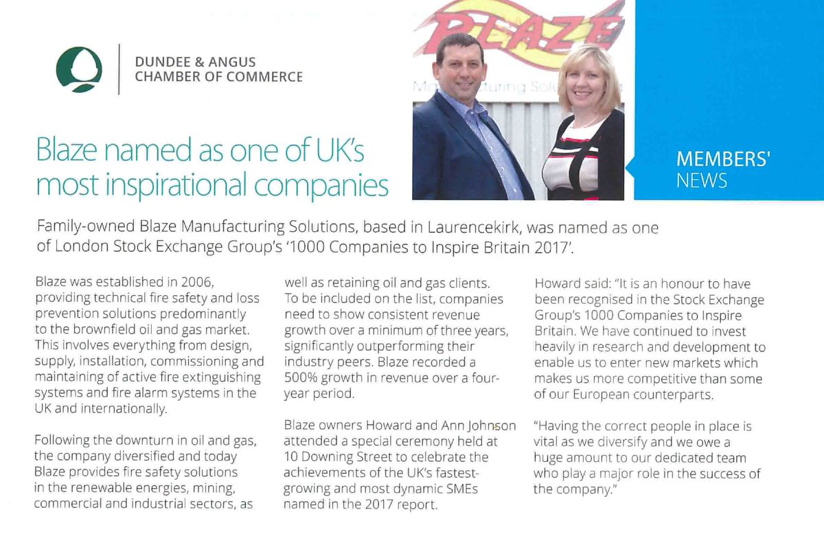 Talk about #MondayMotivation! The new Dundee &amp; Angus Chamber of Commerce magazine landed on our desk today with a brilliant article on Blaze being named as one of the London Stock Exchange Group's 1000 Companies to Inspire Britain 2017. #TeamBlaze