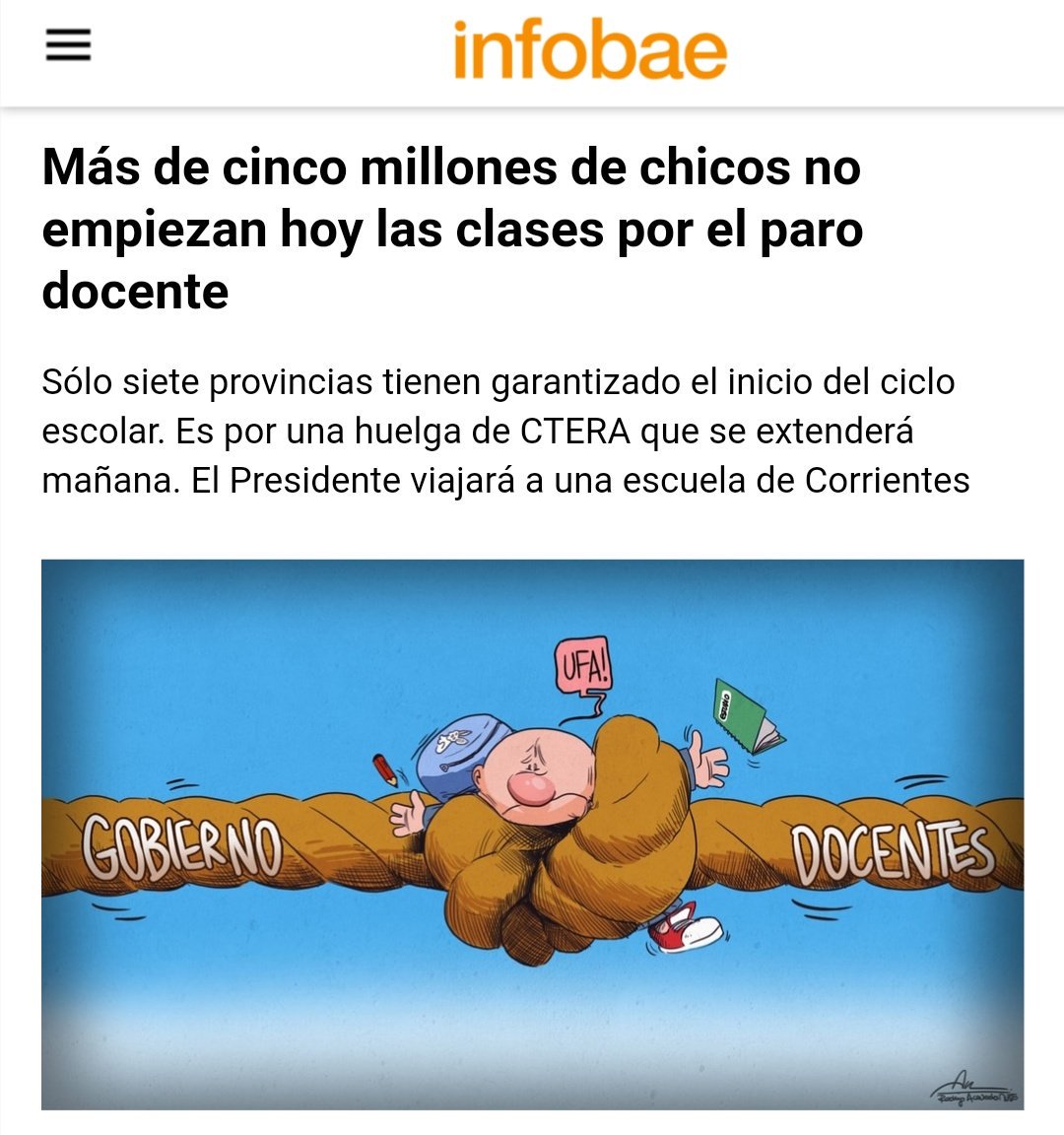 austragabo's tweet photo. A los medios conservadores les encanta aplicar la teoría de los dos demonios con el tema docente. Spoiler: si uno de los protagonistas es el empleador tratando de negrear, no hay igualdad de responsabilidades en la disputa #BuenLunes https://t.co/P1I2BWo7dm