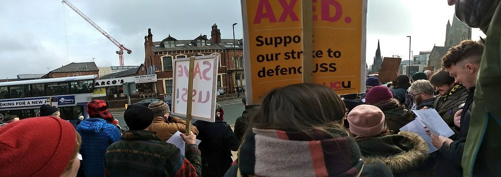 Biggest <a href="/leedsucu/">Leeds University UCU</a> rally so far during the #USSstrikes - a huge thank you to Leeds Students Support <a href="/ucu/">UCU</a> for joining us! #strikeforuss