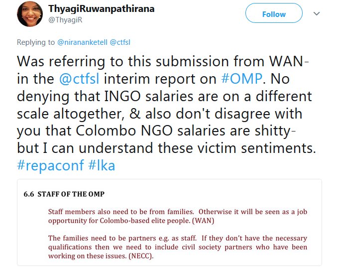 wayforwardnow's tweet photo. Did you know that after the election in February 2018, the evil NGOs had a conference about "Reparations" due to the families of Tamil terrorists? Why should #SriLanka taxpayers pay them? As always of course the "do-gooder" discussion boiled down to their OWN salaries! #RepaConf https://t.co/fwfREFATkT