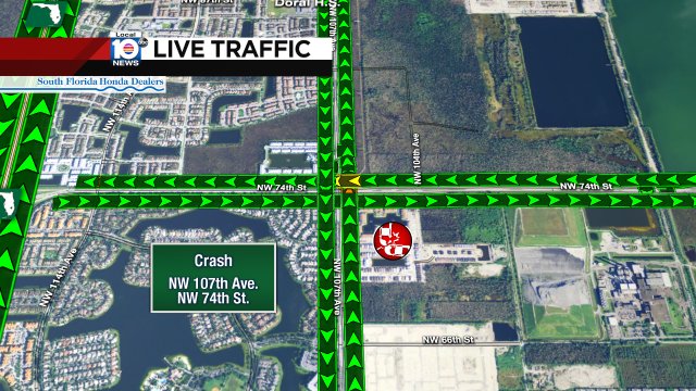 CRASH: NW 107th Ave and NW 74th St in Doral. #TRAFFIC #MIAMI https://t.co/tJrB4lDpgA
