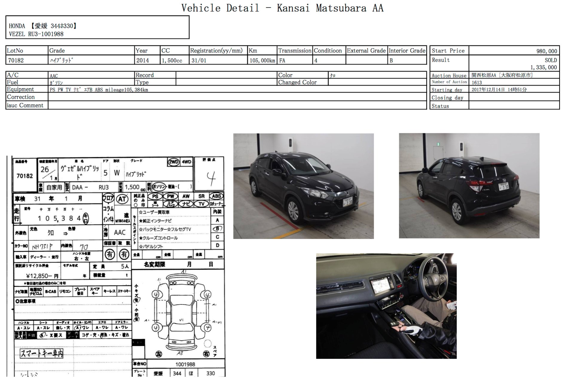 Nippon Autos Ltd Honda Vezel Hybrid 14 Clean Japan Auto Auction Condition Score 4b Price Usd 13 000 Fob Kobe Honda Japan Secondhand Exportcars Suv Crossover Hondavezel Jdm Auctionhq Usedcar Auctionprices