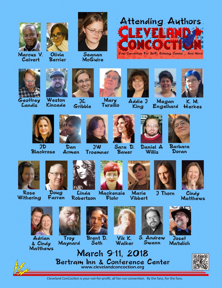 CLE_ConCoction's tweet photo. Have you seen all the fantastic Guests and Authors in attendance at ConCoction this weekend?! https://t.co/eo7VsNInke
#Nerdarchy #HarpTwins #Knightmage #Mogchelle #PrincessMorgan #SeananMcGuire #SeanOwenRoberts #TonyIsabella #clecon2018 #convention #cleconcoction #clecon5 https://t.co/HmDORiMISn