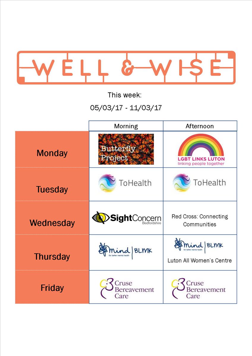 LutonWellWise's tweet photo. Pop in to Well &amp; Wise in #LutonCentralLibrary this week for drop-ins provided by: https://t.co/OKGDdVBWTS