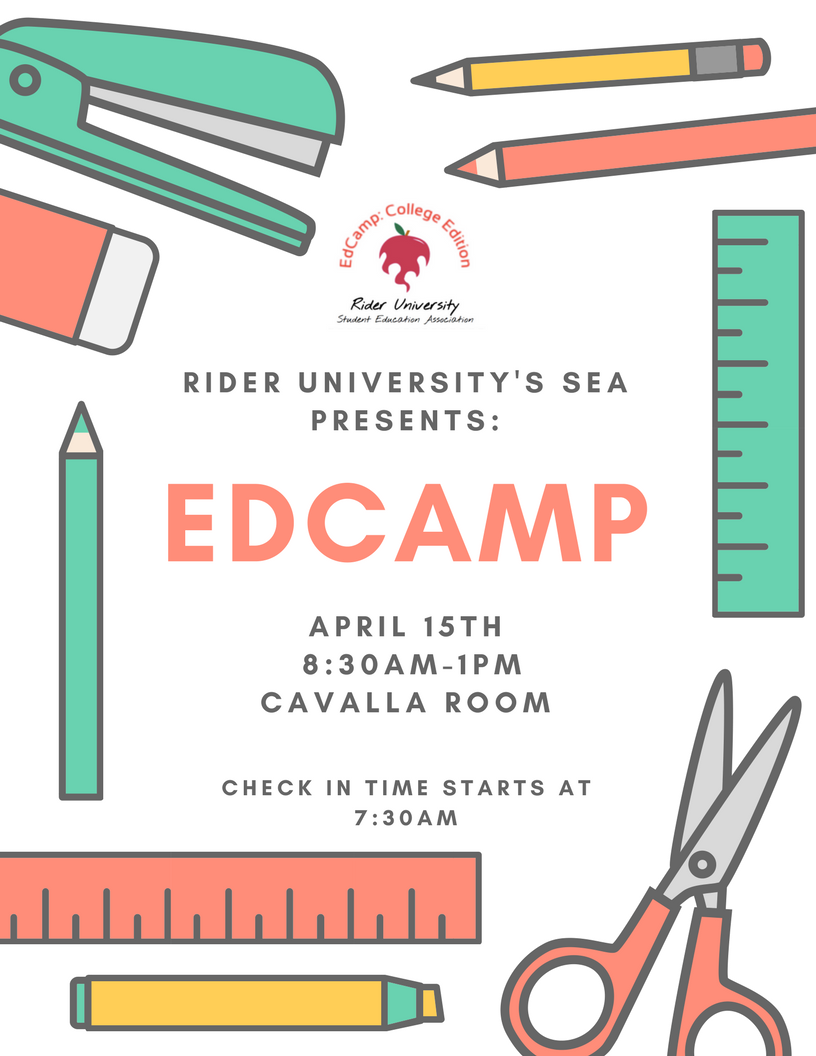 BTRickert97's tweet photo. Looking for a Professional Development opportunity like none other? @RiderU_SEA is hosting EdCamp: College Edition on April 15th from 8:30 am to 1:00 pm on our campus! We want anyone interested in growing professionally and making connections! Please sign up and spread the word! https://t.co/kNrxwWAY9O