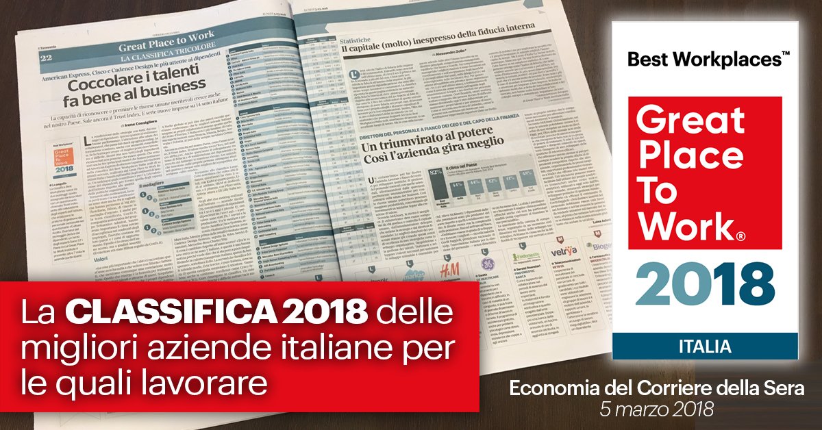 Ecco la #classifica delle #miglioriaziende per le quali lavorare in Italia secondo la voce dei propri dipendenti. 50 le premiate su 127 partecipanti e 108.000 persone coinvolte nelle analisi di clima. Scopri di più: lnkd.in/dt2PAMZ   #bwitalia2018 #lemiglioriaziende2018