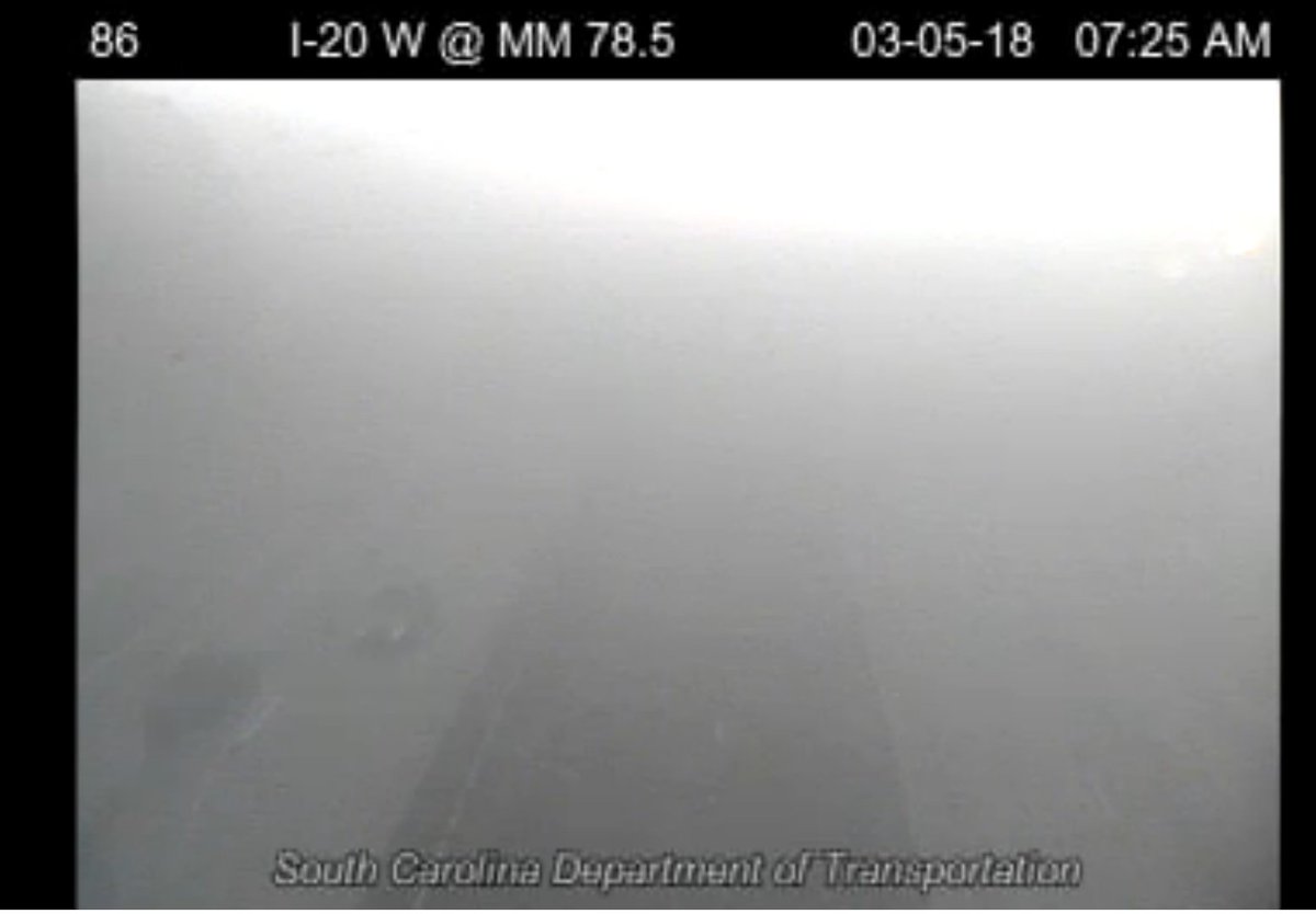 WLTX's tweet photo. TRAFFIC ALERT >> A brush fire is creating LOW VISIBILITY and delays along I-20 West between Exit 82 (Spears Creek Church Road) and Exit 80 (Clemson Road). BE EXTRA CAREFUL out there, folks! #caetrf #sctrf #sctweets https://t.co/SC0RkM271n