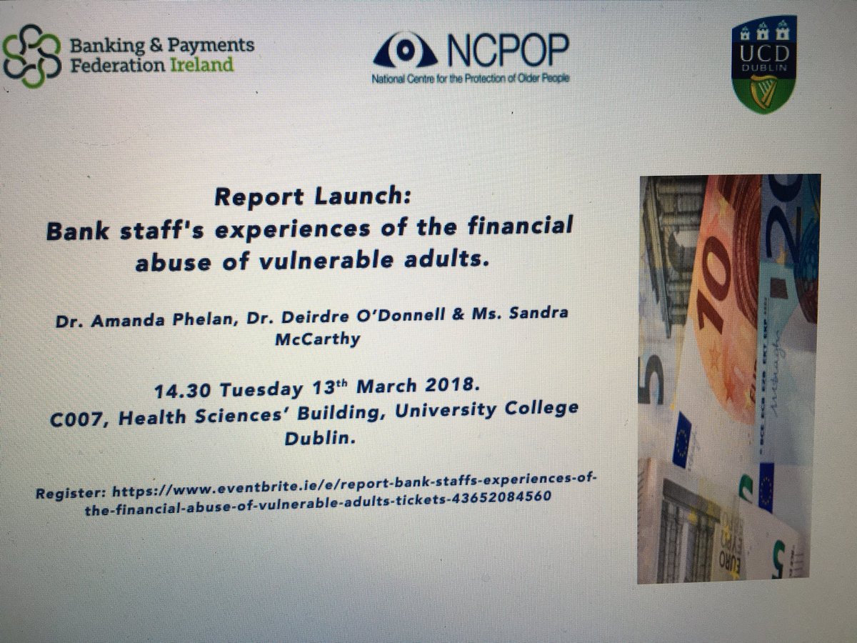 AmandaPhelan1's tweet photo. Bank staff’s experiences of financial abuse of vulnerable adults @AgeAction @SageAdvocacy @ucdsnmhs Please RT and spread the word!!!       register https://t.co/RrGZKX3Tb4 https://t.co/1S1sW7Ee2j