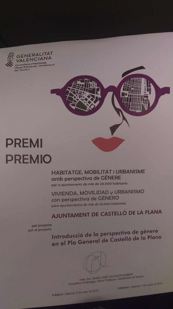 AmparoMarcoGual's tweet photo. @AjuntCastello premio al urbanismo con perspectiva de género de la Generalitat Valenciana #PerCastello https://t.co/VEfSWoieXT