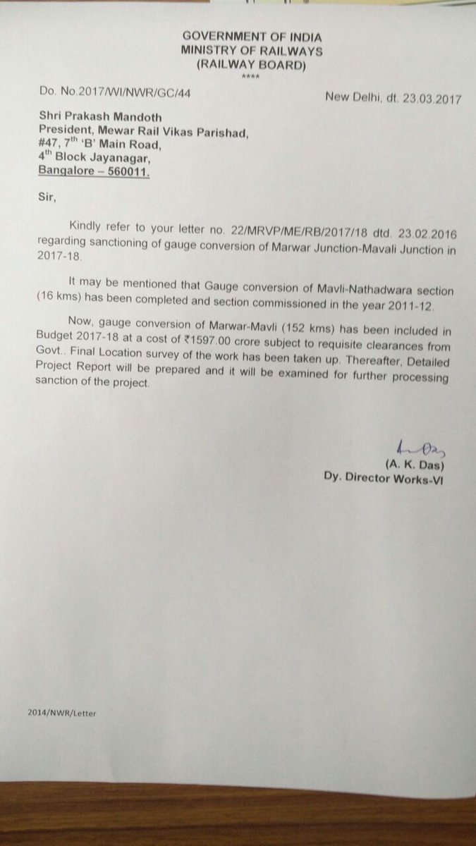 MandothPrakash's tweet photo. @PMOIndia @narendramodi @PiyushGoyal @PiyushGoyalOffc @VasundharaBJP @AshwaniLohani @NWRailways @GMNWRailway @DrmAjmer MarwarJn-MavaliJn Gauge Convrson Project Wl Conct #Marwar #Mewar #Shekwati Wl Immnsly Benft #ArmyMoveMent Trade #marble #Zinc Industr Over All Devlpmnt Of Mewar https://t.co/LXp2cjsgSX