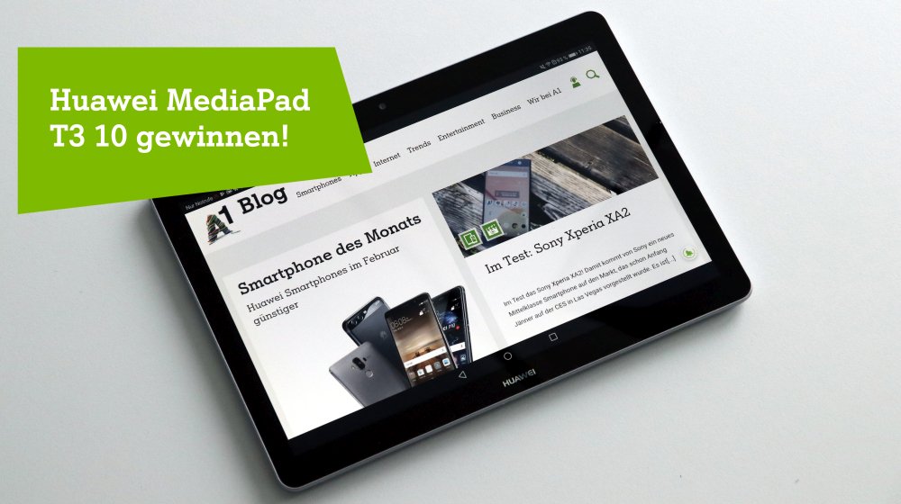 A1Telekom's tweet photo. In Zukunft lieber am #Tablet twittern? - Am #A1Blog kannst du ein Huawei MediaPad T3 10 gewinnen 😊 
▶️▶️ https://t.co/tSrgDBsCj0 https://t.co/UZorIZBAQF