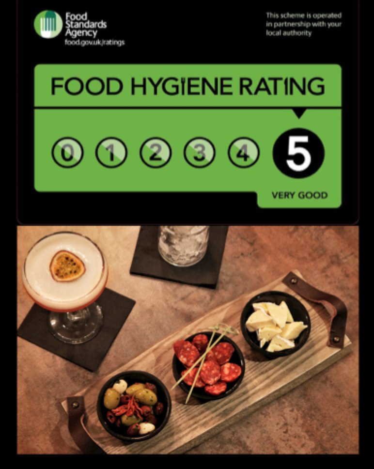 We’re delighted to announce that we’ve scored a 5/5 Food Hygiene Rating! Have you tried our nibbles yet? Pop in and have some with a cocktail 😁🍹🍸