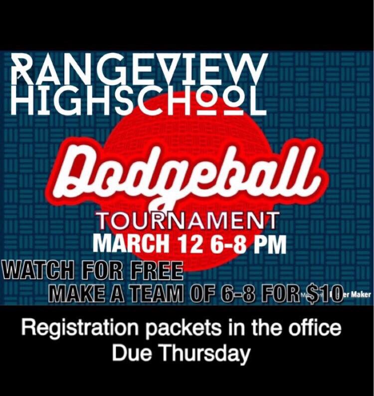 RangeviewStuco's tweet photo. STUDENT BODY: Make sure to get your team ready! For the our annual dodgeball tournament! https://t.co/TJKBqJiAls