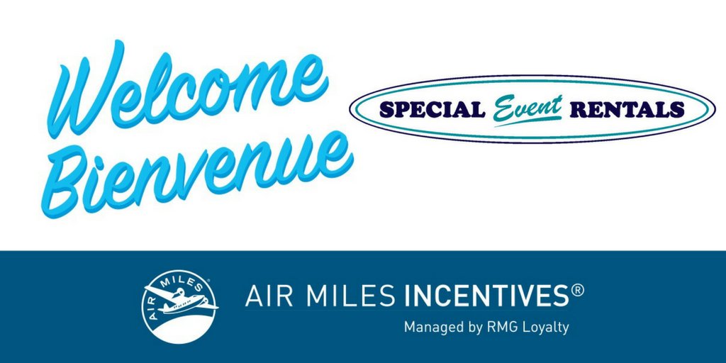 RMGAirMiles's tweet photo. AIR MILES INCENTIVES® is very excited to welcome our newest partner, Special Event Rentals @SEREvents. Visit their website now to learn more about their AIR MILES® Reward Miles offer(s).  https://t.co/0gnMKW1NAG
 #CalgaryBusinesses #CalgaryEventCompany #EventRentalsCalgary https://t.co/D4JcLpm4NM