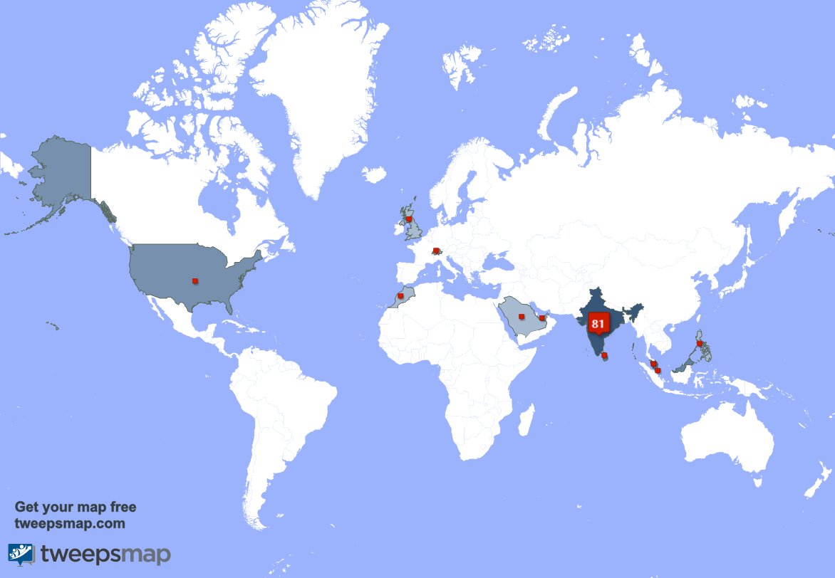 Sangavishali's tweet photo. My followers live in India (80%), Malaysia(7%)... Get your map: https://t.co/wh6nbr0fLr https://t.co/yrgvp35tSx