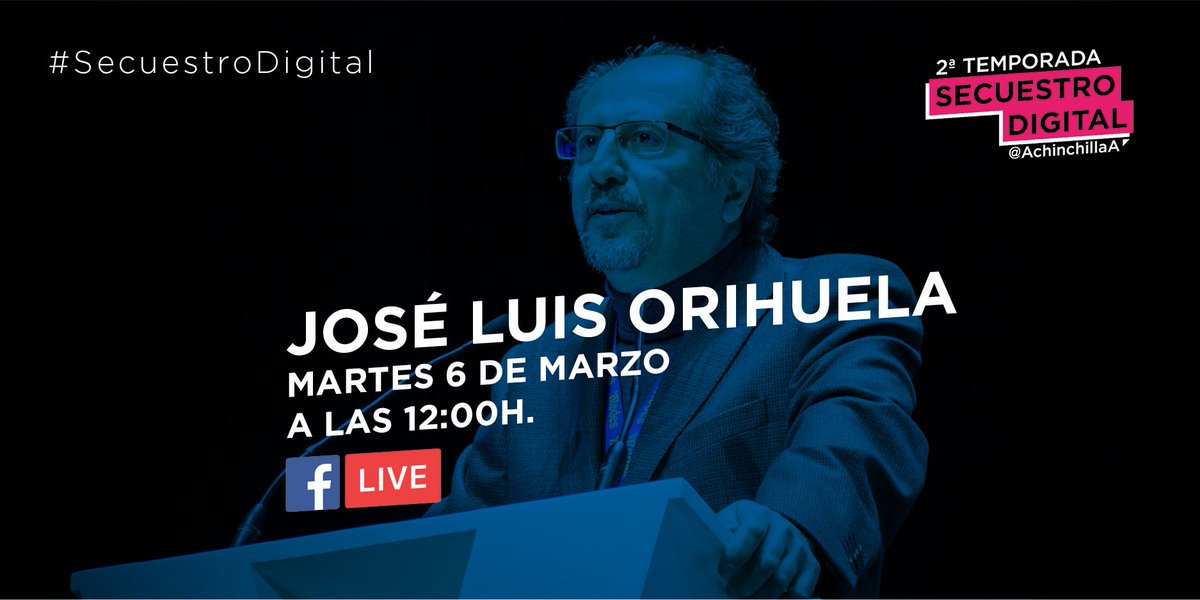 beshared_es's tweet image. 🔛 Mañana martes a las 12.00h vive el 3º #SecuestroDigital en directo con @AchinchillaA 📹📳
¿La víctima? 😱 
El profesor de la @unav y experto en transformación digital y estrategia de comunicación @jlori 🔝
🗓 Martes 6  
🕛 12.00h
📳 Facebook Live facebook.com/AchinchillaA