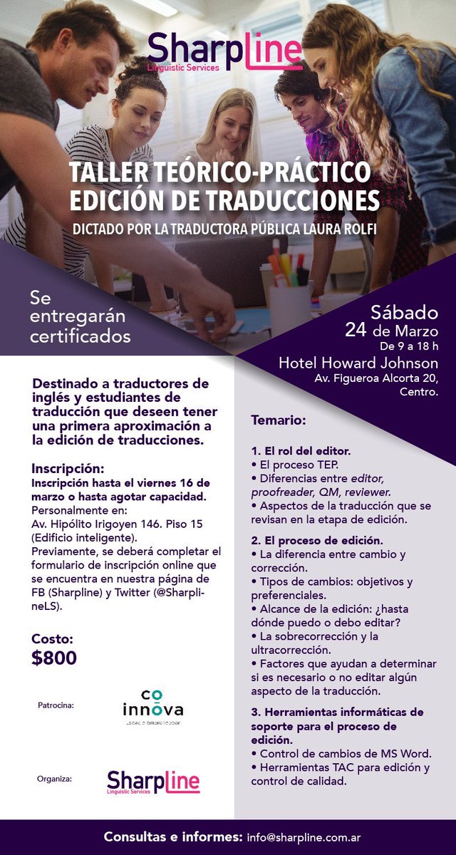 SharplineLS's tweet photo. ¡No te quedes sin lugar! Cupos limitados. ¡Inscribite ahora! #Cordoba #xl8 #traducción #corrección #edición https://t.co/tu72zRiZ2C