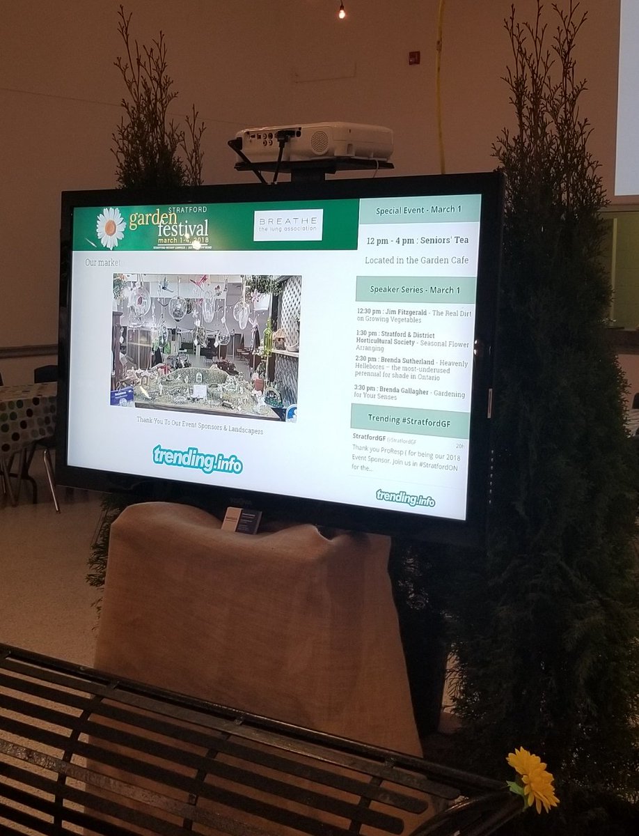 TrendingSarnia's tweet photo. Our "Trending Live Wall" kept #StratfordGF patrons in #StratfordON informed &amp; engaged. 

Schedules, images &amp; social media was located on TV screens throughout the event including a large projected image.

Is this something your event could use? Details at https://t.co/rx9SHxlswJ https://t.co/lniqAA4cSt