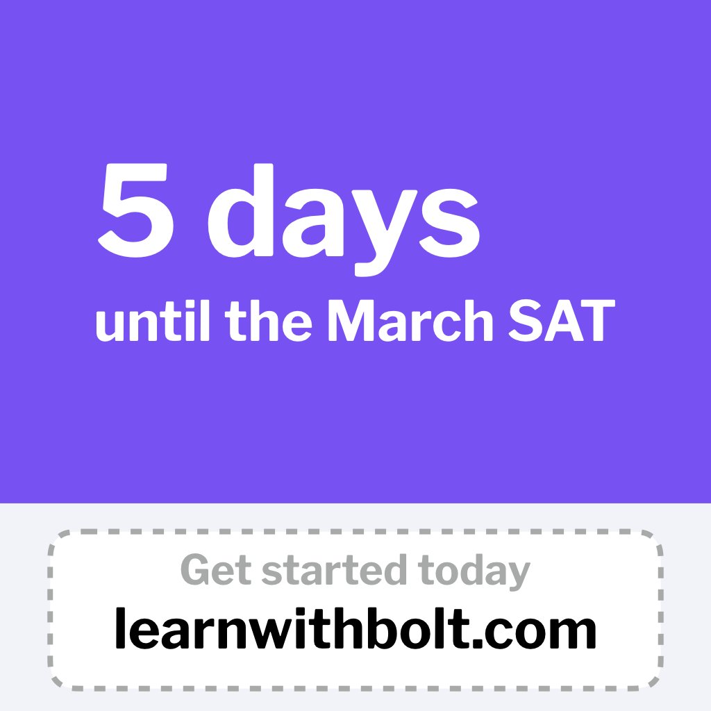 learnwithbolt's tweet photo. Just a few days left! Get your last minute prep done right with Bolt. Start now for a free diagnostic test: https://t.co/oZIsPYDGb3

 #satprep #marchsat #admissions # https://t.co/ViaWPtaU1X