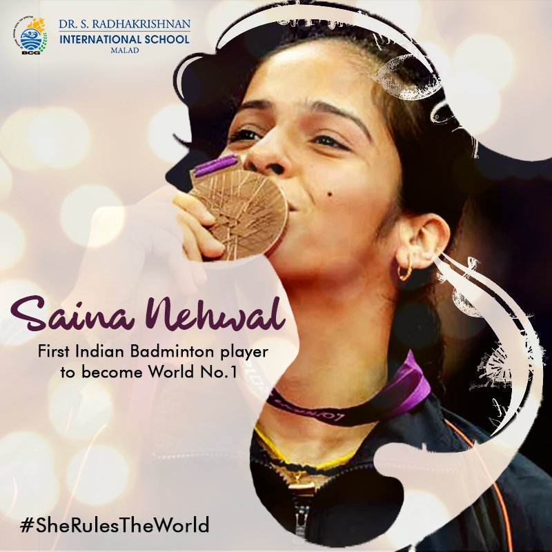 DSRIS_Malad's tweet photo. She has been awarded the most prestigious National awards. From becoming the National Champion in under-19 Women's to World No.1 badminton player in 2015, Saina Nehwal has proved her mettle in sports. Let us give wings to a girls' and women's dreams! #SheRulesTheWorld https://t.co/wm5LatIi6u